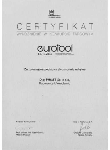 Eurotool Kraków 2003 Dyplom Eurotool Kraków 2003