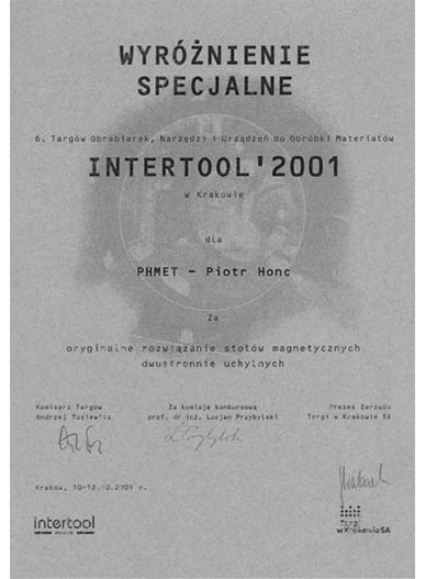 Intertool Kraków 2001 Dyplom Intertool Kraków 2001