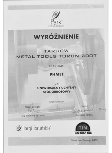 Metal Tools Toruń 2007 Dyplom Metal Tools Toruń 2007