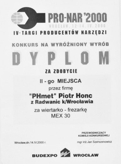 Pro-Nar Wrocław 2000 Dyplom Pro-Nar Wrocław 2000