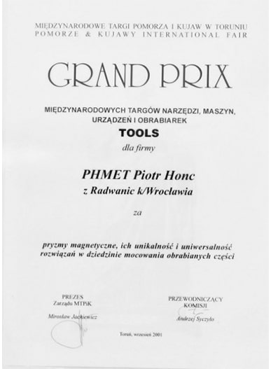 Targi Pomorza i Kujaw Toruń 2001 Dyplom Targi Pomorza i Kujaw Toruń 2001